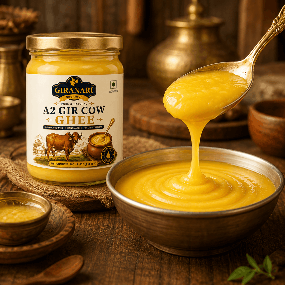 Giranari Organics A2 Gir Cow Ghee, Bilona Churned, 100% Natural