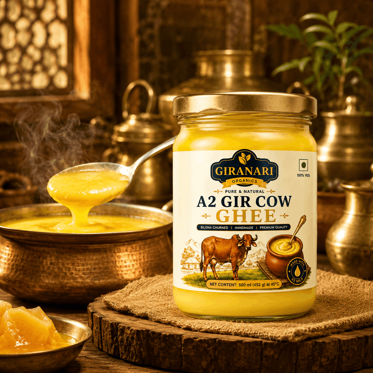 Giranari Organics A2 Gir Cow Ghee, Bilona Churned, 100% Natural