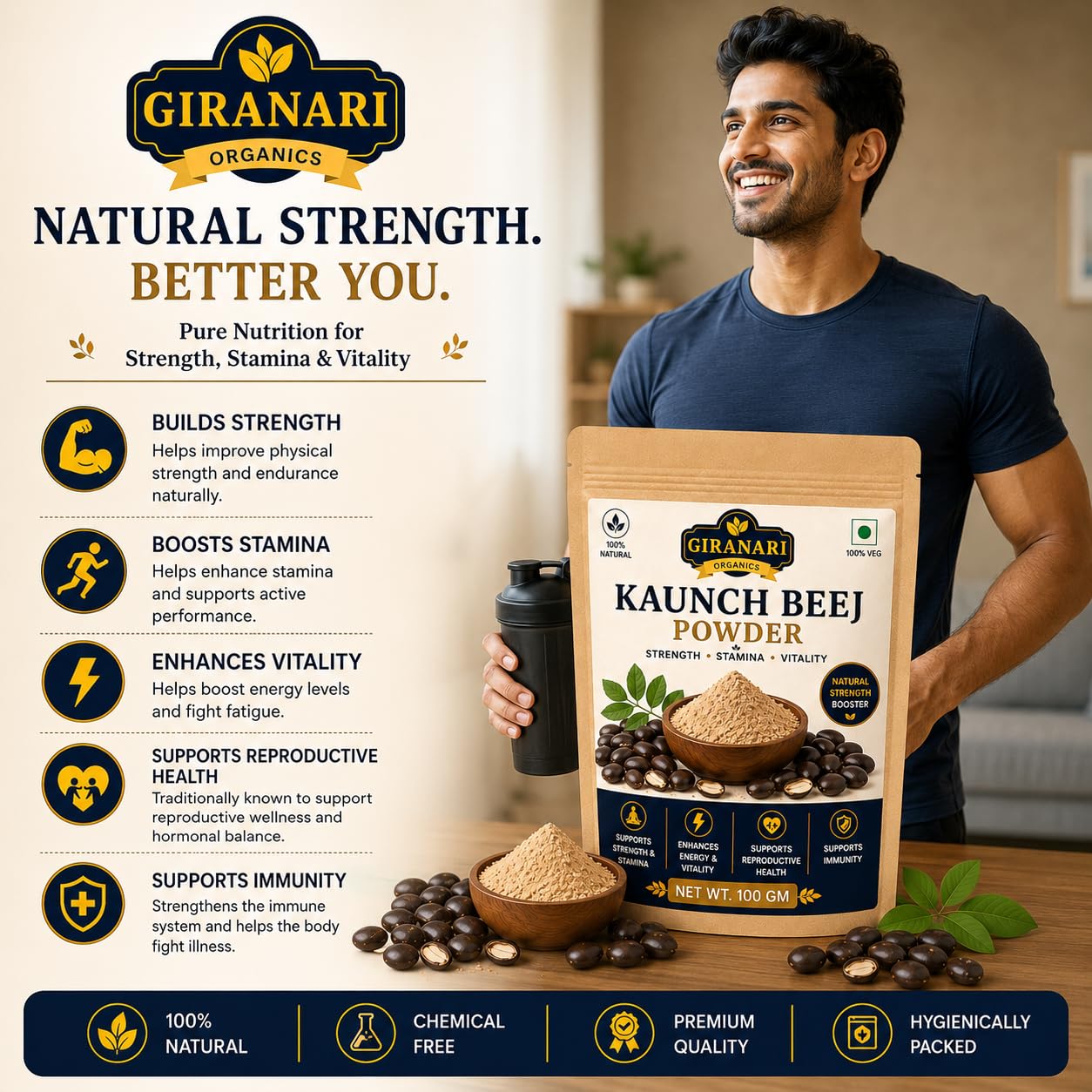 Kaunch Beej Powder, 100% Natural, Supports Strength, Stamina & Vitality, 100 gm