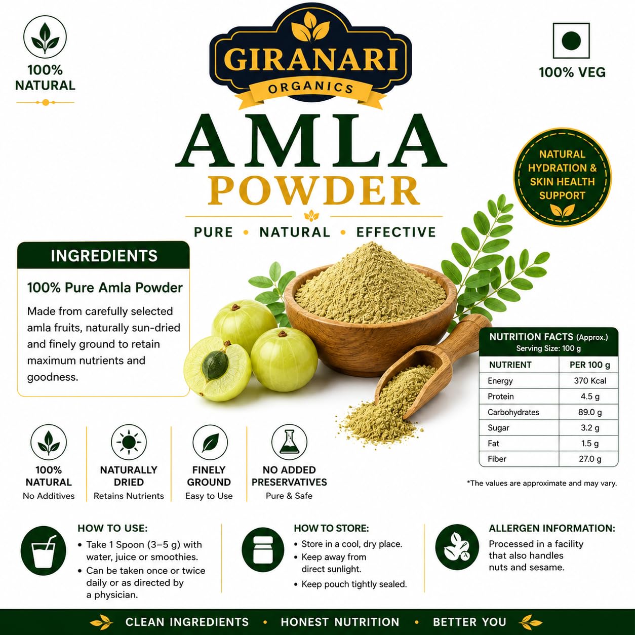 Natural Amla Powder 250g for Hair Skin and Wellness, Pure Indian Gooseberry Powder, Herbal Superfood Rich in Vitamin C, Vegan Gluten Free Amla Powder for Daily Health and Beauty Care
