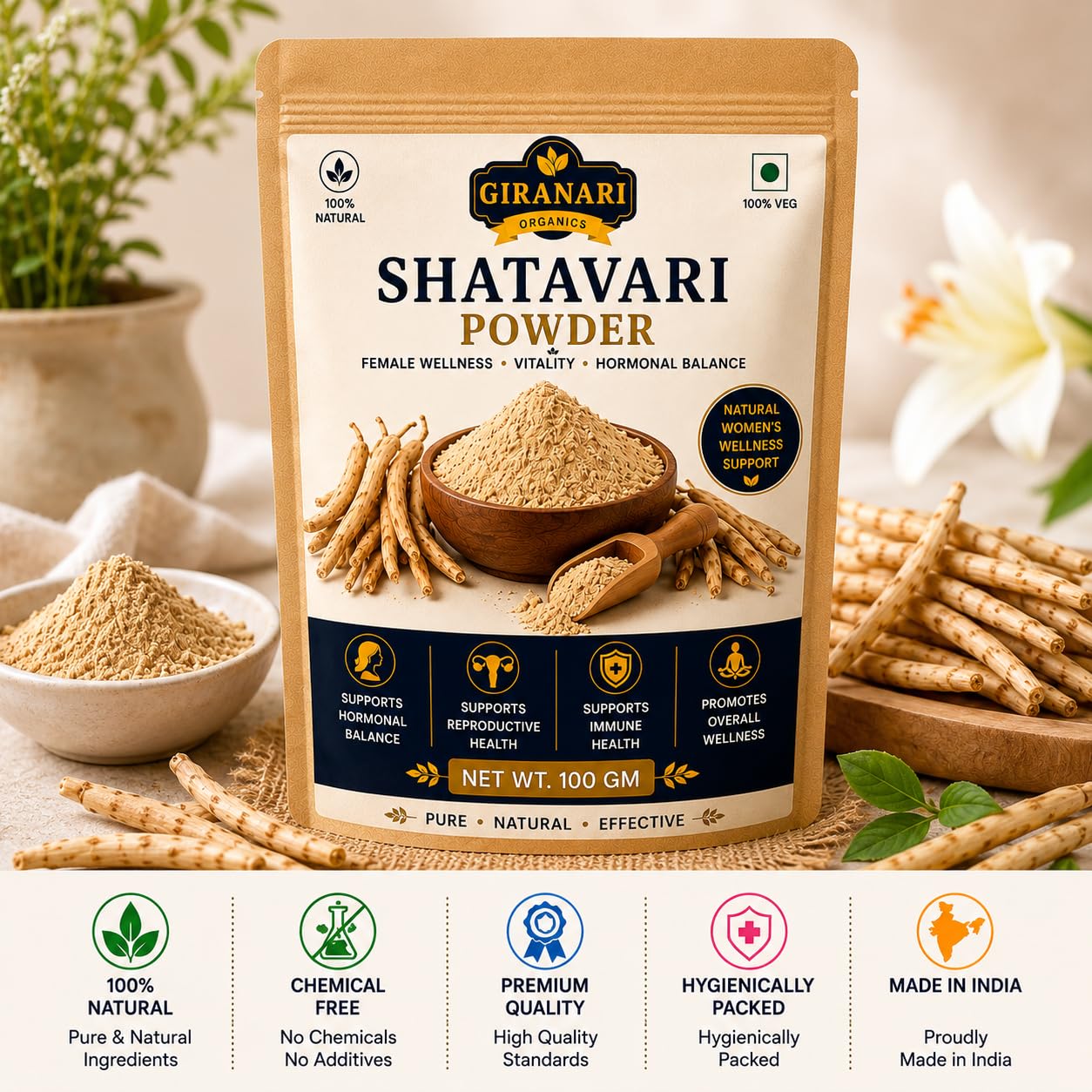 Shatavari Powder, 100% Natural, Female Wellness, Hormonal Balance