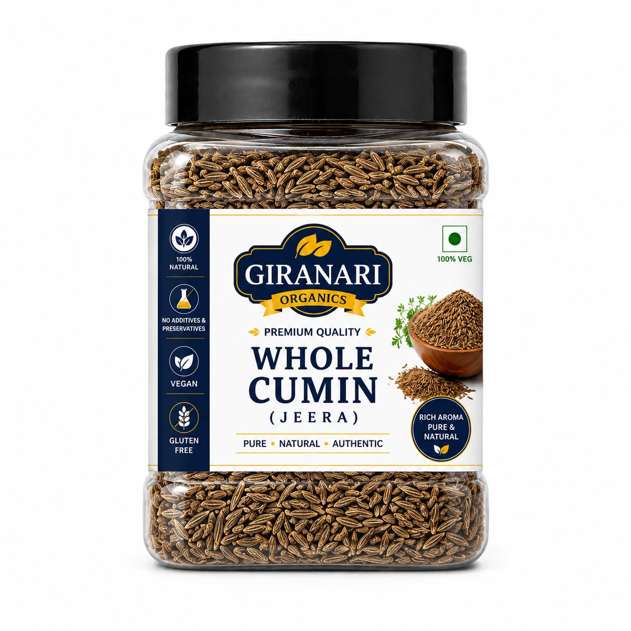Giranari Organics Whole Cumin (Jeera), 100% Natural, Vegan, Gluten Free