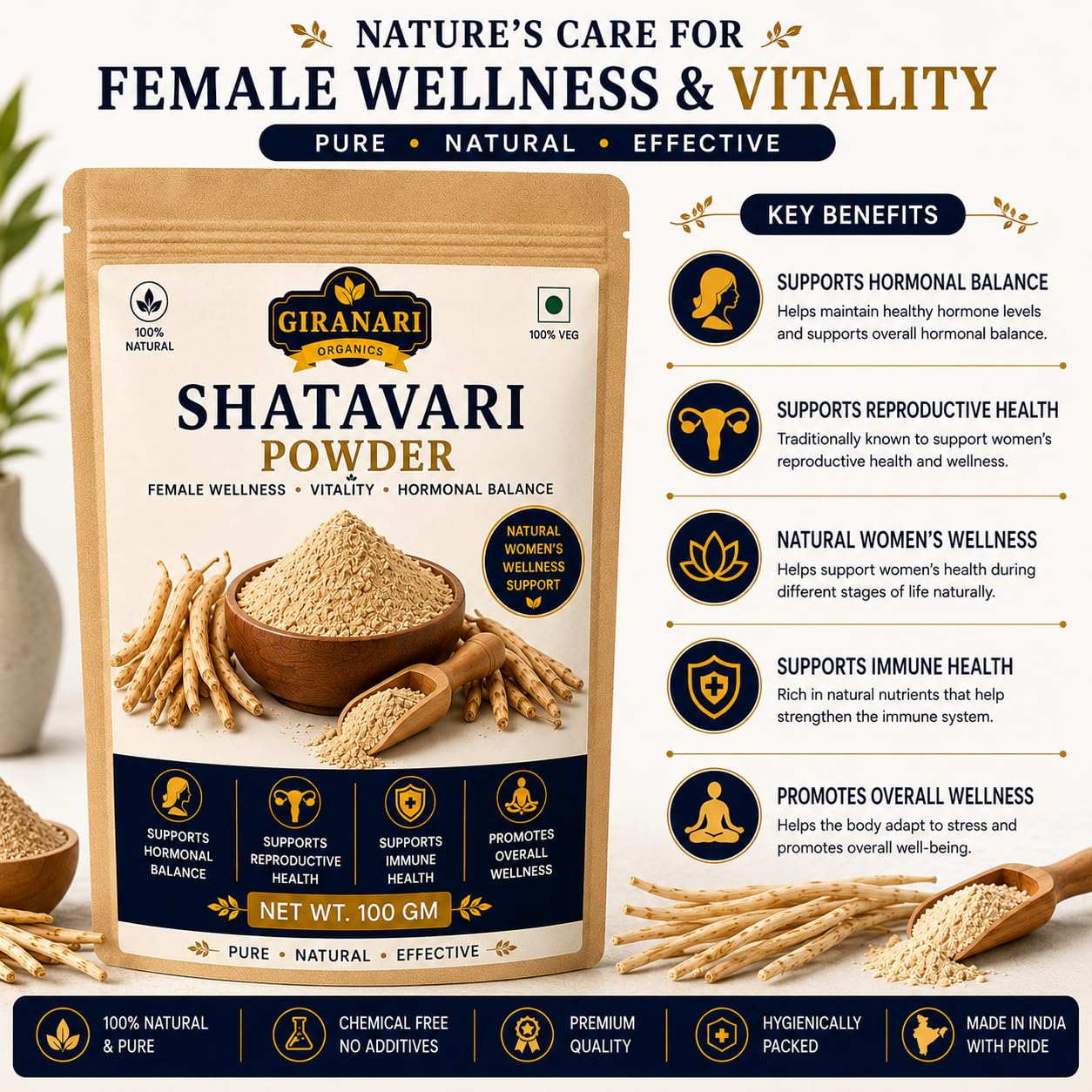 Shatavari Powder, 100% Natural, Female Wellness, Hormonal Balance