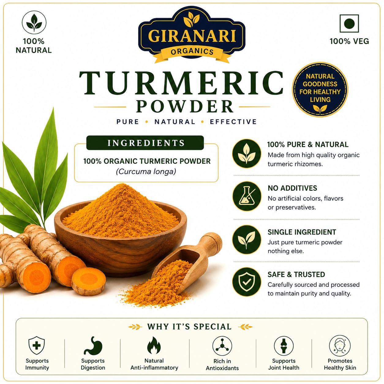 Giranari Organics Turmeric Powder, 100% Natural, Pure