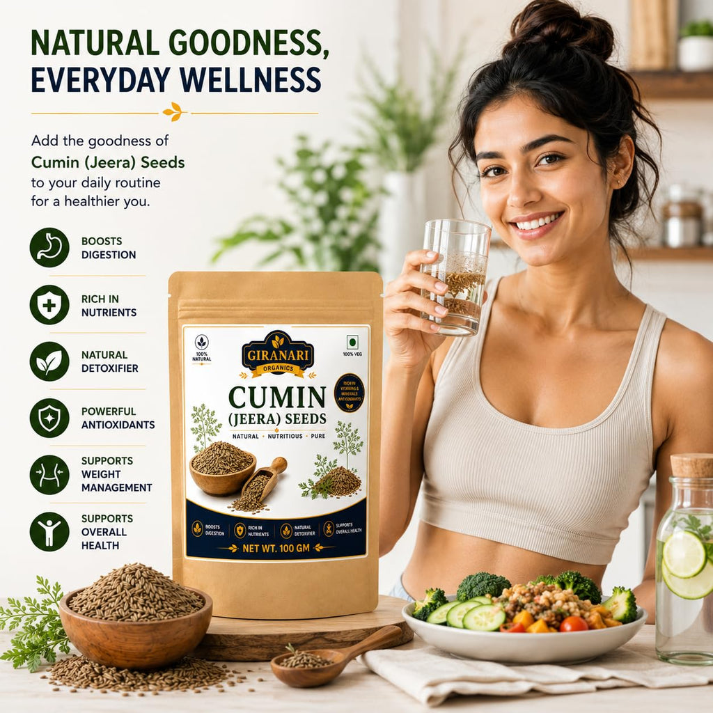 Giranari Organics Cumin (Jeera) Seeds, 100% Natural, Whole Spice, Rich in Nutrients and Antioxidants, Vegan, Gluten Free, 100g