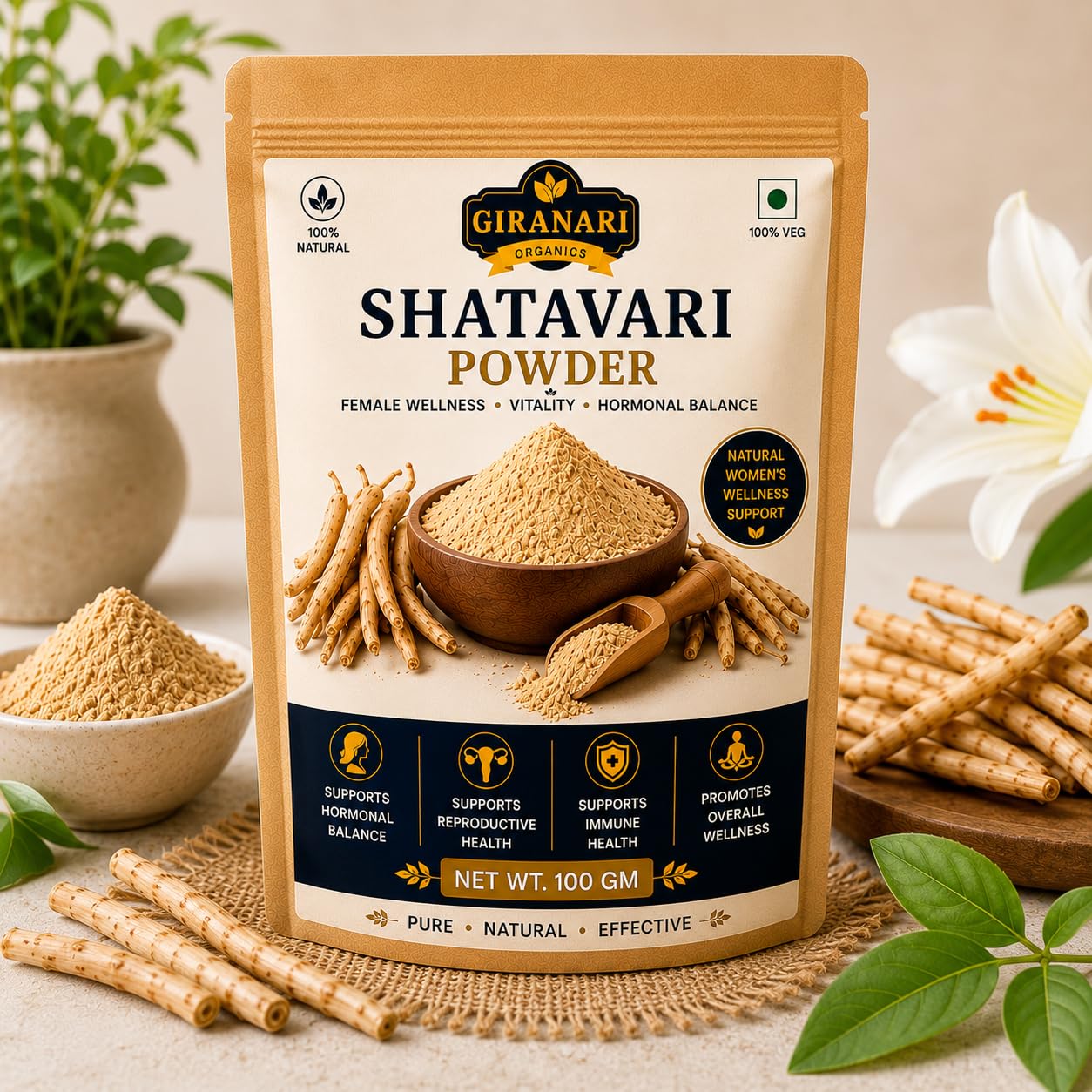 Shatavari Powder, 100% Natural, Female Wellness, Hormonal Balance