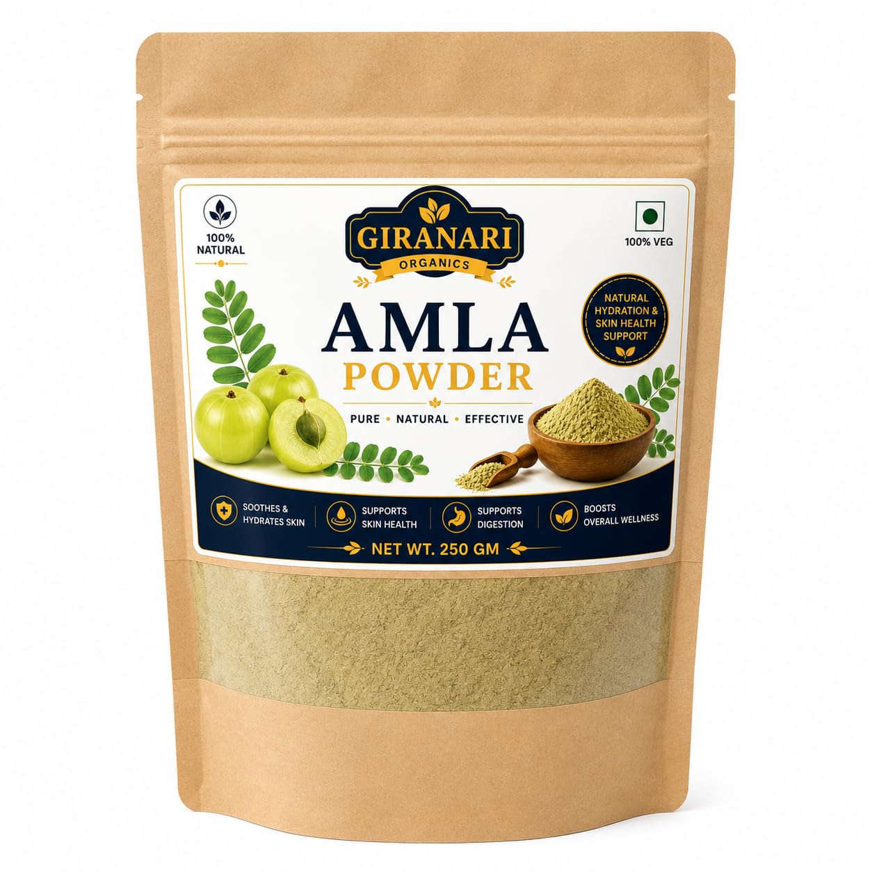 Natural Amla Powder 250g for Hair Skin and Wellness, Pure Indian Gooseberry Powder, Herbal Superfood Rich in Vitamin C, Vegan Gluten Free Amla Powder for Daily Health and Beauty Care