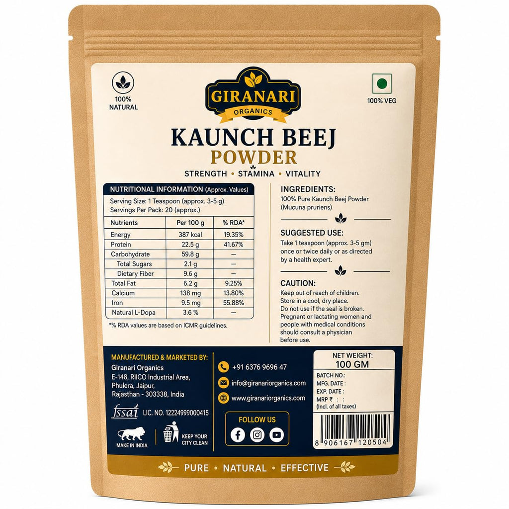 Kaunch Beej Powder, 100% Natural, Supports Strength, Stamina & Vitality, 100 gm