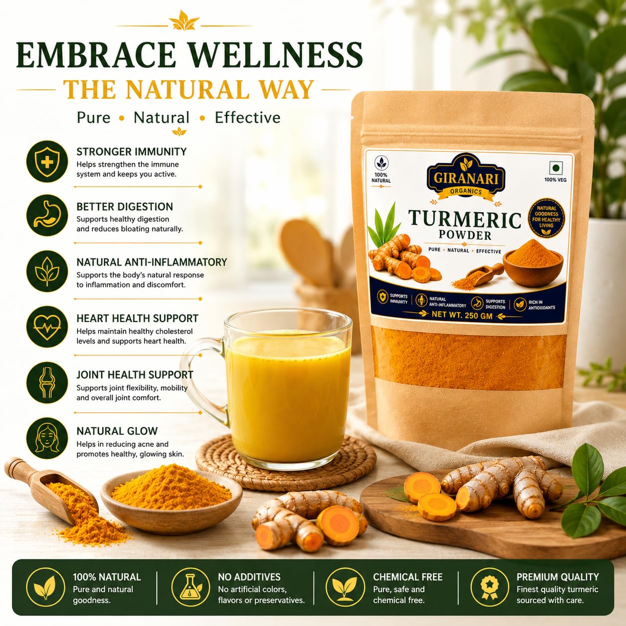 Giranari Organics Turmeric Powder, 100% Natural, Pure
