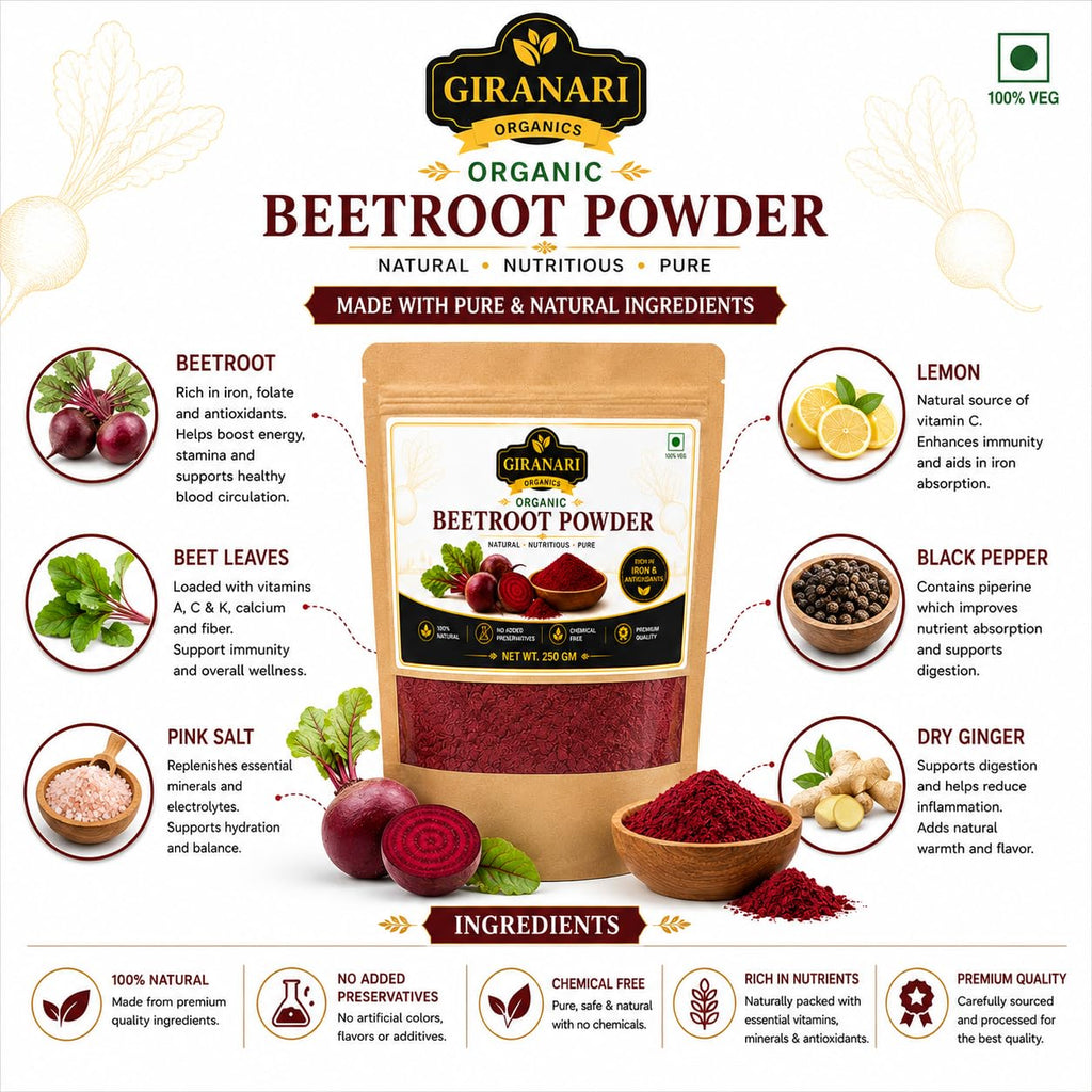 Organic Beetroot Powder, 250g, Rich in Iron and Antioxidants, 100% Natural, Chemical Free