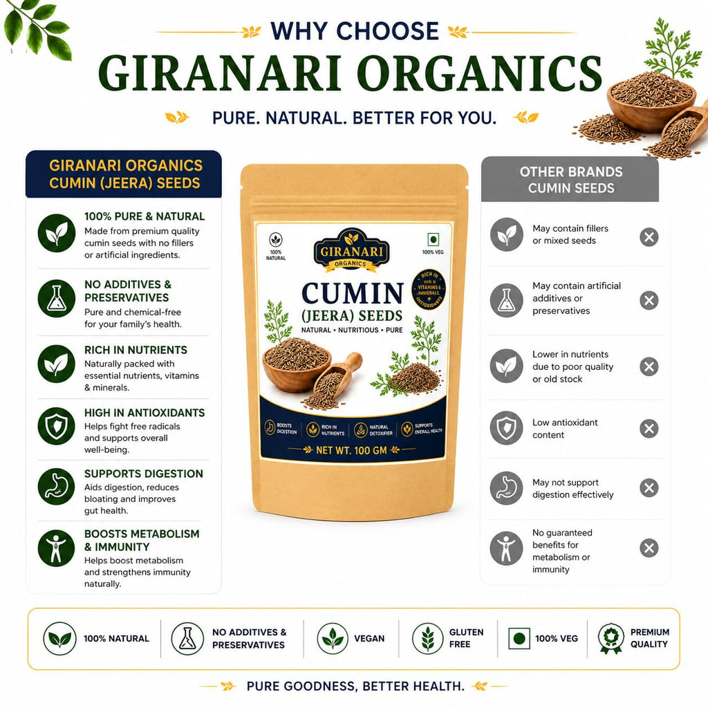 Giranari Organics Cumin (Jeera) Seeds, 100% Natural, Whole Spice, Rich in Nutrients and Antioxidants, Vegan, Gluten Free, 100g