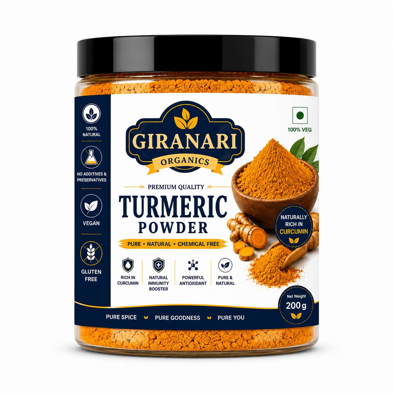 Giranari Organics Premium Turmeric Powder, Rich in Curcumin