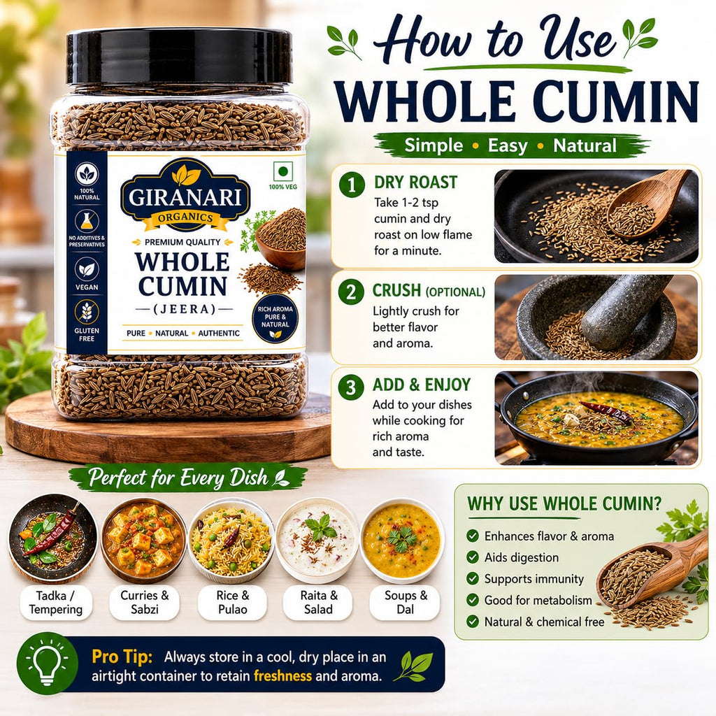Giranari Organics Whole Cumin (Jeera), 100% Natural, Vegan, Gluten Free