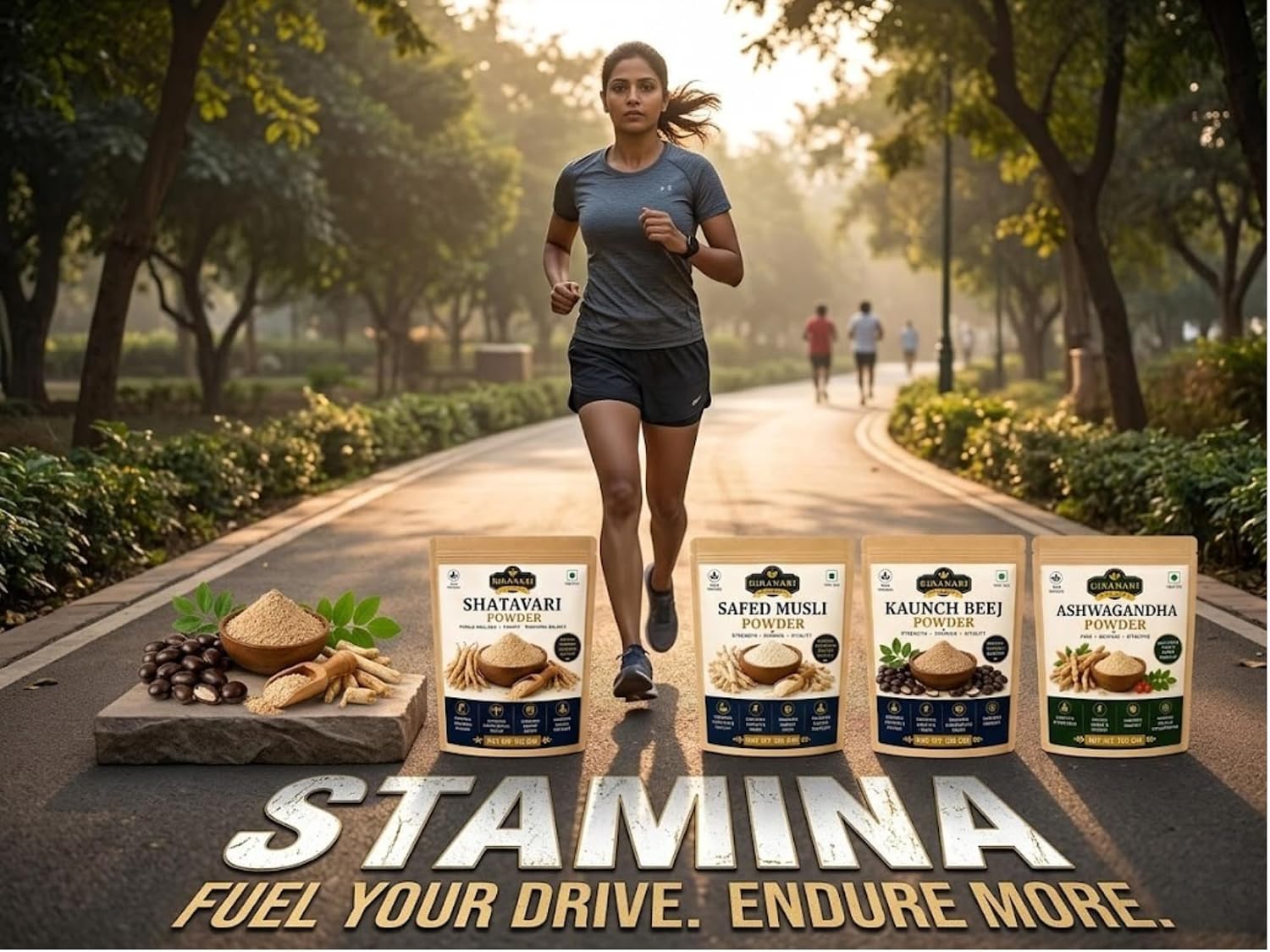 Herbal Powder Combo, Shatavari, Safed Musli, Kaunch Beej, Ashwagandha, 100 gm Each, Strength & Stamina