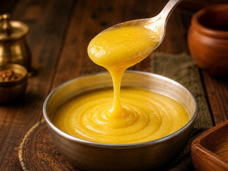 Golden grainy texture of Bilona ghee