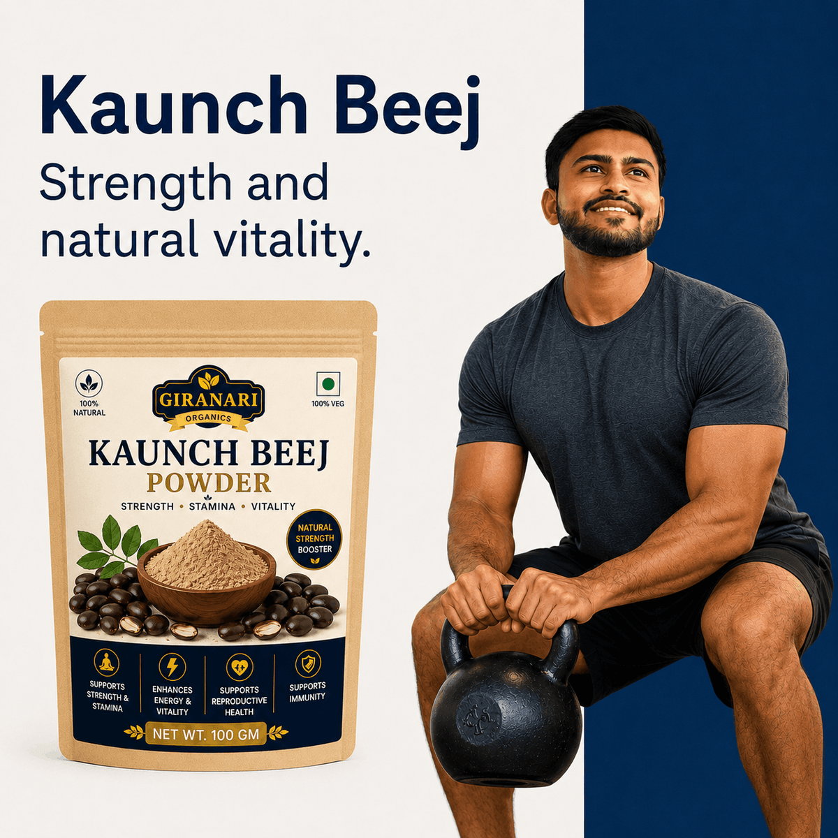 Herbal Powder Combo, Shatavari, Safed Musli, Kaunch Beej, Ashwagandha, 100 gm Each, Strength & Stamina